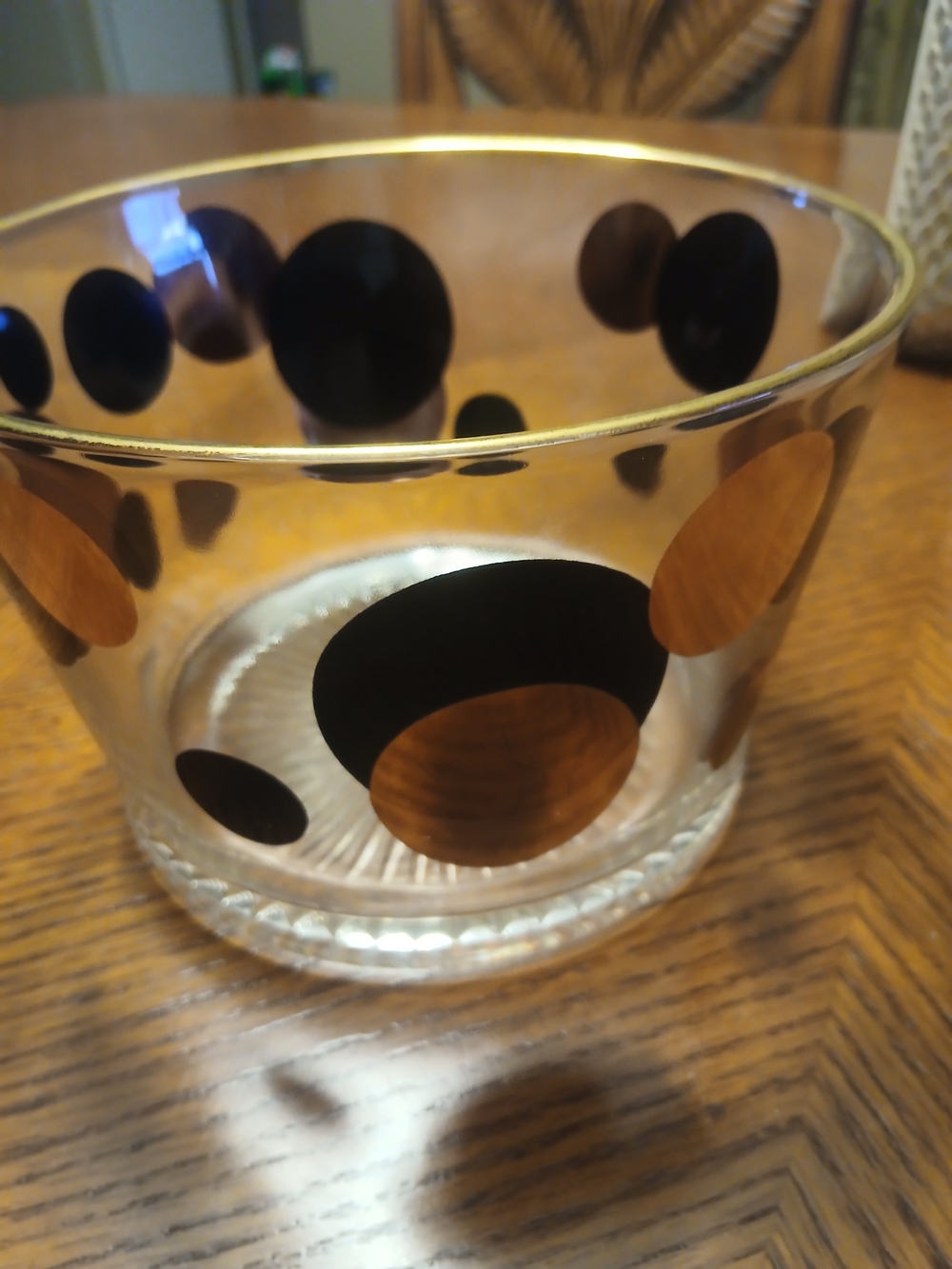 Ice bucket/ Serving Bowl With Black & Gold Polka Dots.